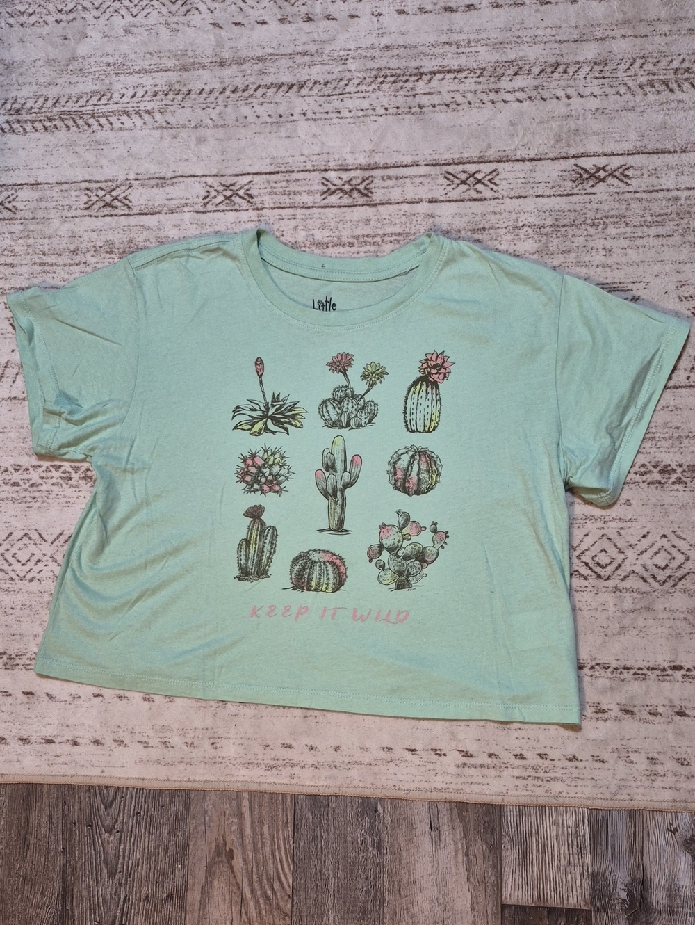 Girls' Mint Green Cactus Graphic Crop Tee